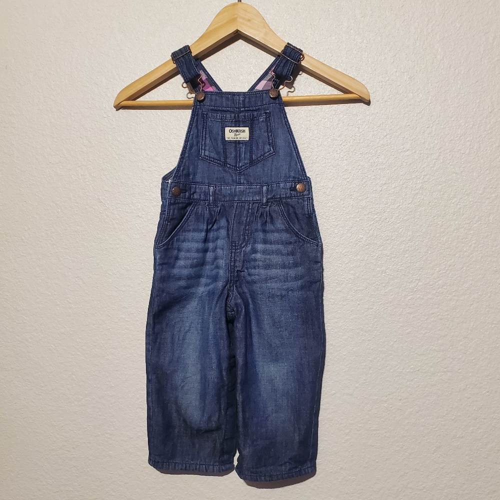 OshKosh B'gosh Toddler Girls Plaid Flannel Lined Denim Overalls